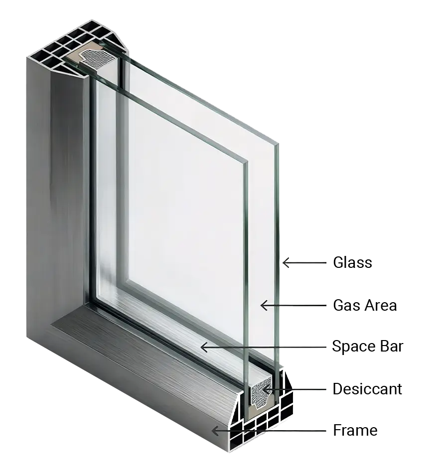 Double glazed window cross section