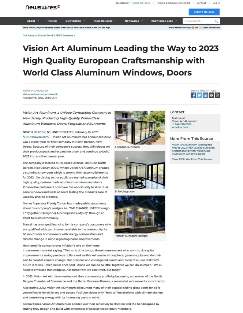 Vision Art Aluminium in newswires